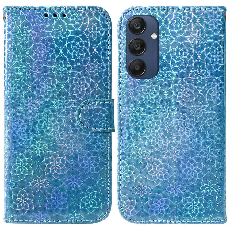 For Samsung Galaxy M35 5G Case Dazzling Flower Leather Phone Cover with Stand - Blue