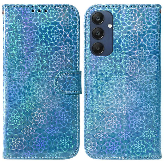 For Samsung Galaxy M35 5G Case Dazzling Flower Leather Phone Cover with Stand - Blue