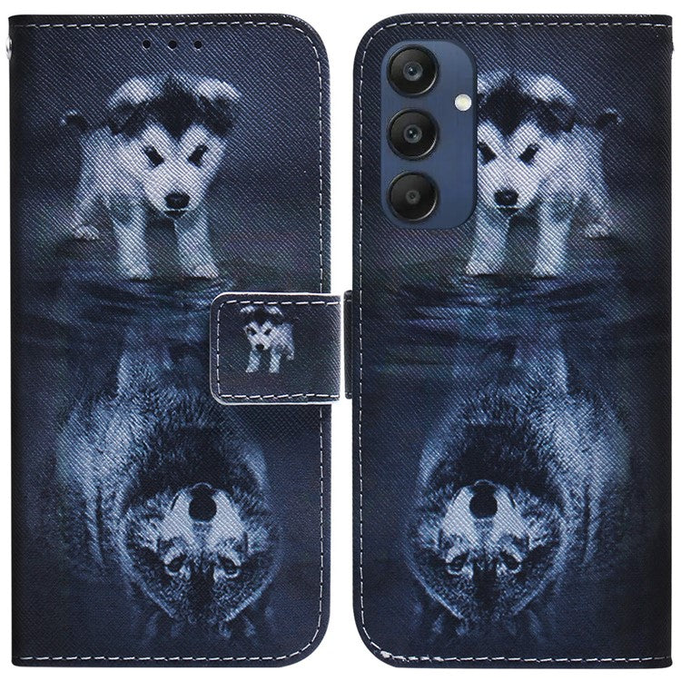 For Samsung Galaxy M35 5G Case Pattern Print Leather Wallet Phone Cover - Dog and Wolf