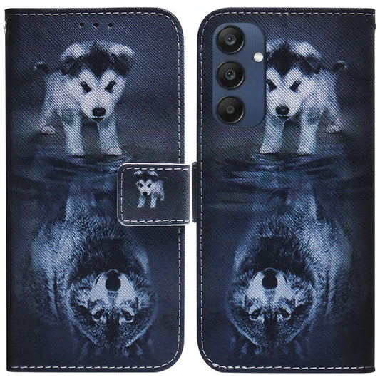 For Samsung Galaxy M35 5G Case Pattern Print Leather Wallet Phone Cover - Dog and Wolf