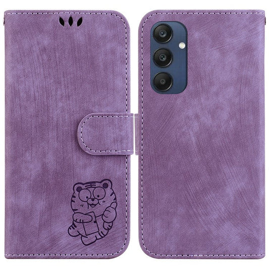 For Samsung Galaxy M35 5G Wallet Case Leather Phone Cover Cute Tiger Imprint - Purple