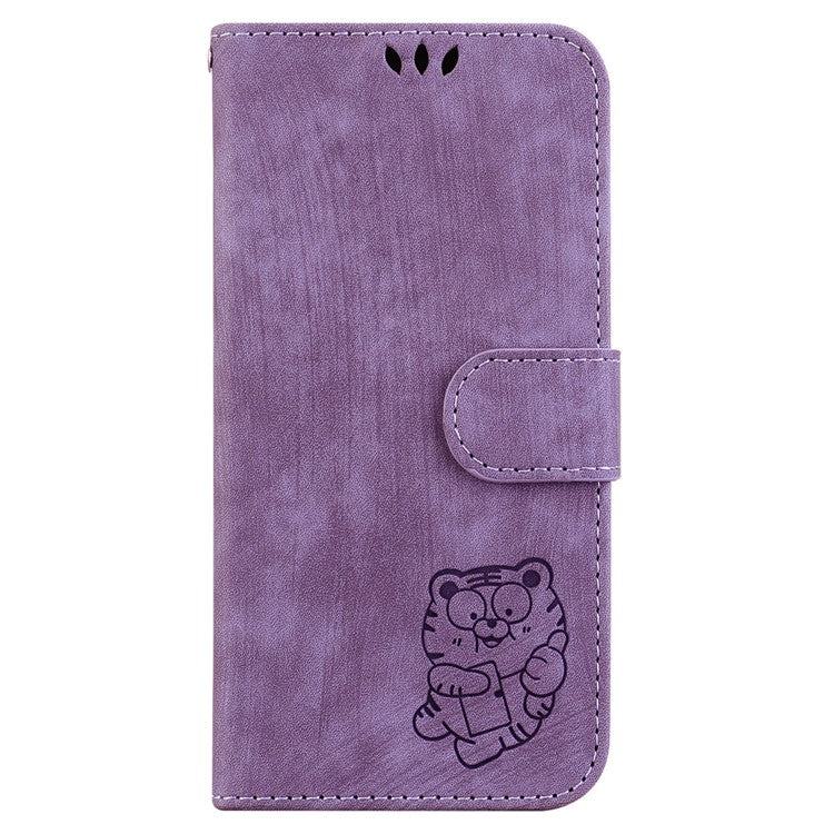 For Samsung Galaxy M35 5G Wallet Case Leather Phone Cover Cute Tiger Imprint - Purple