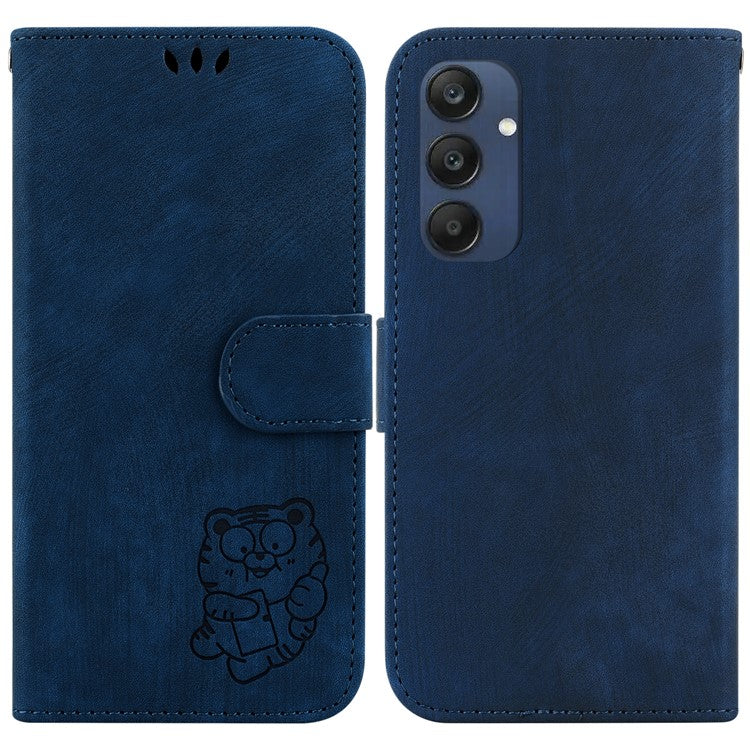 For Samsung Galaxy M35 5G Wallet Case Leather Phone Cover Cute Tiger Imprint - Dark Blue