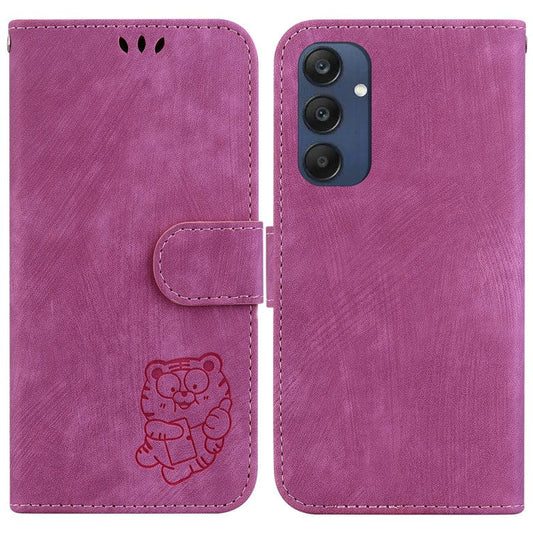 For Samsung Galaxy M35 5G Wallet Case Leather Phone Cover Cute Tiger Imprint - Rose
