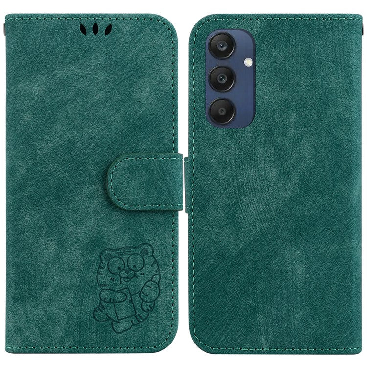 For Samsung Galaxy M35 5G Wallet Case Leather Phone Cover Cute Tiger Imprint - Green