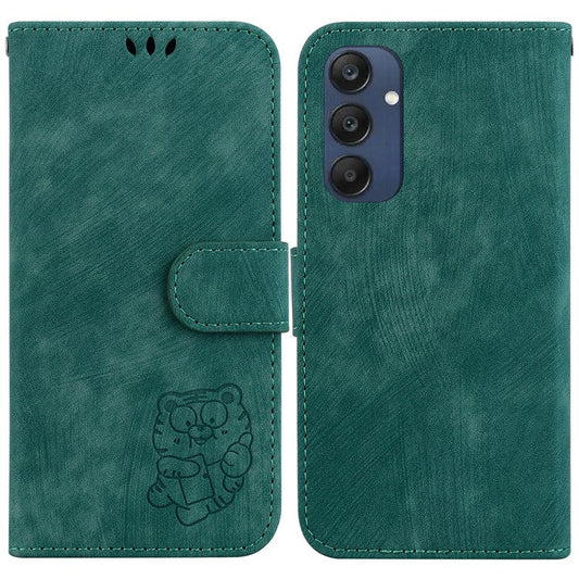 For Samsung Galaxy M35 5G Wallet Case Leather Phone Cover Cute Tiger Imprint - Green
