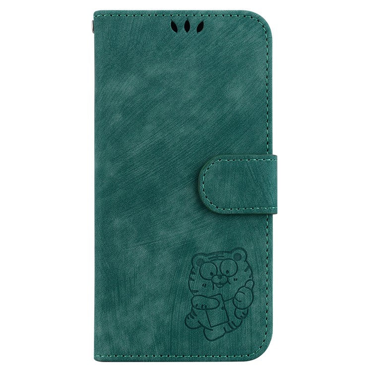 For Samsung Galaxy M35 5G Wallet Case Leather Phone Cover Cute Tiger Imprint - Green