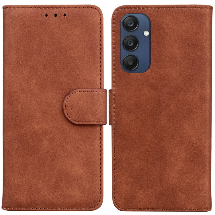 For Samsung Galaxy M35 5G Wallet Phone Case Solid Color Leather Flip Cover - Brown
