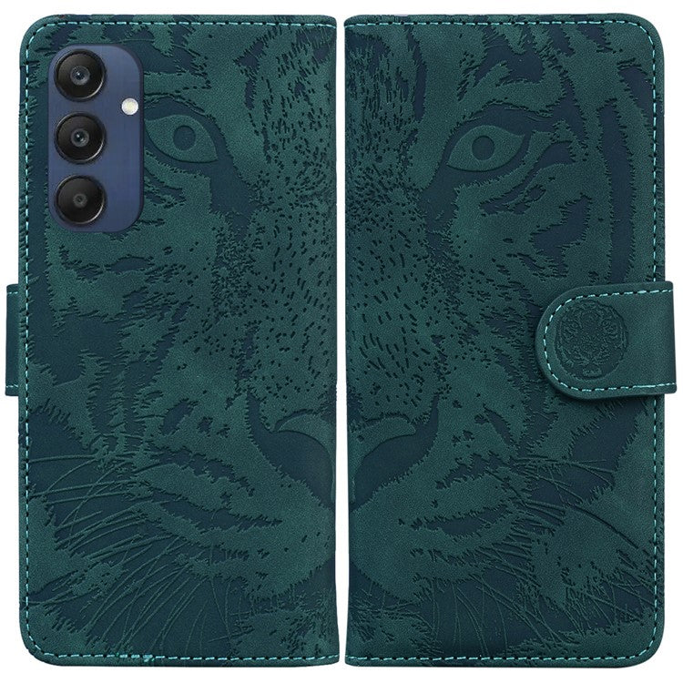 For Samsung Galaxy M35 5G Phone Case Leather Wallet Cover Tiger Imprint - Green