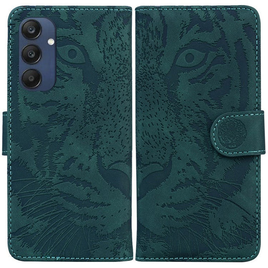 For Samsung Galaxy M35 5G Phone Case Leather Wallet Cover Tiger Imprint - Green