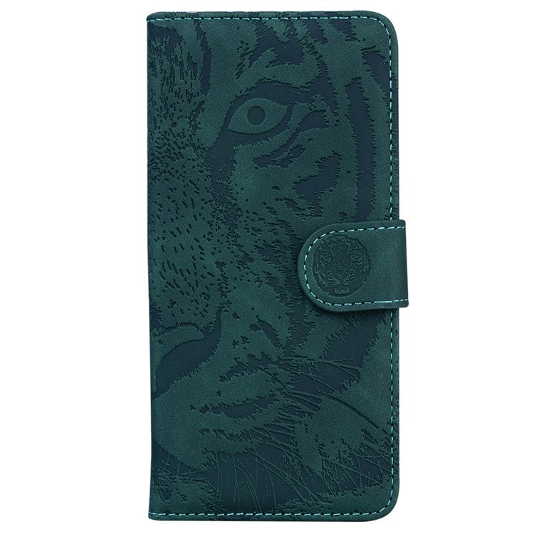 For Samsung Galaxy M35 5G Phone Case Leather Wallet Cover Tiger Imprint - Green