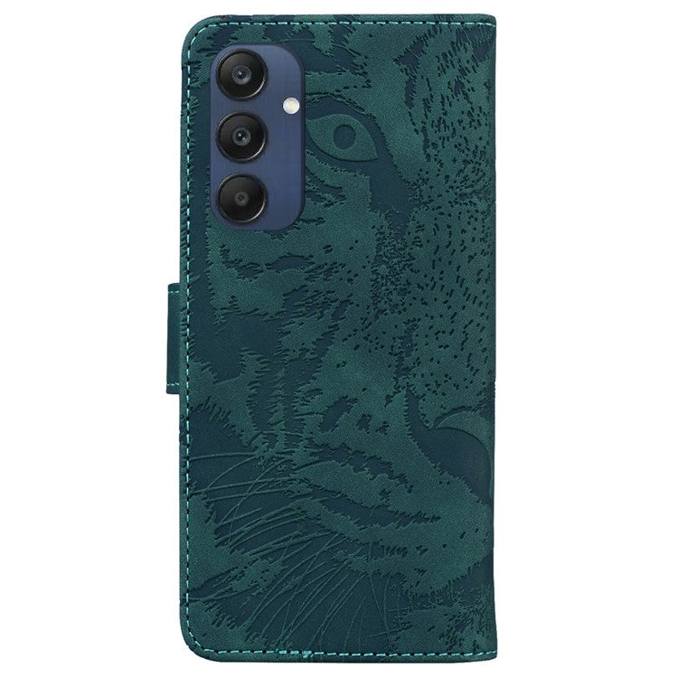 For Samsung Galaxy M35 5G Phone Case Leather Wallet Cover Tiger Imprint - Green