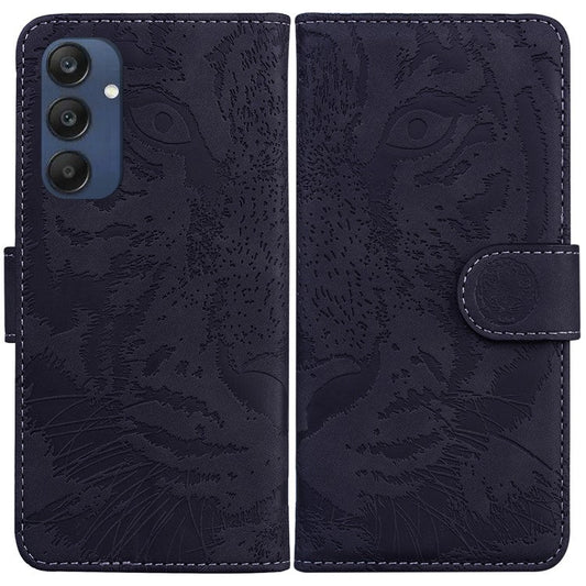 For Samsung Galaxy M35 5G Phone Case Leather Wallet Cover Tiger Imprint - Black