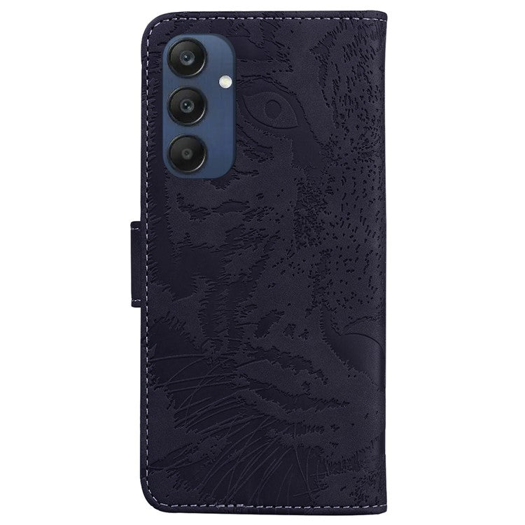 For Samsung Galaxy M35 5G Phone Case Leather Wallet Cover Tiger Imprint - Black
