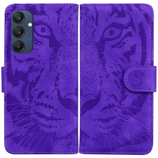 For Samsung Galaxy M35 5G Phone Case Leather Wallet Cover Tiger Imprint - Purple