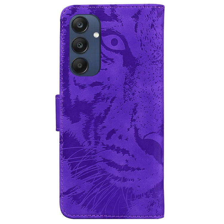 For Samsung Galaxy M35 5G Phone Case Leather Wallet Cover Tiger Imprint - Purple