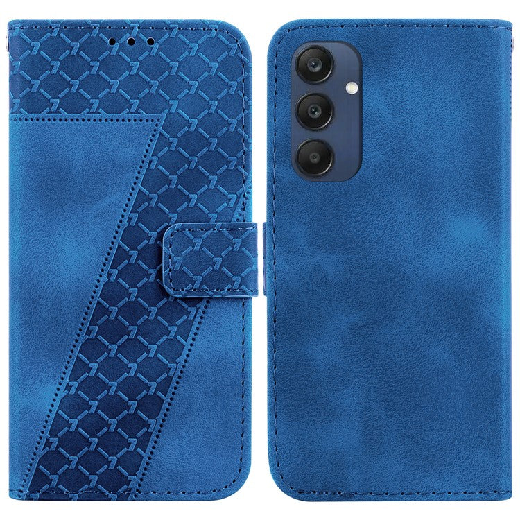 For Samsung Galaxy M35 5G Case 7-Shaped Pattern Imprint Leather Phone Cover - Dark Blue