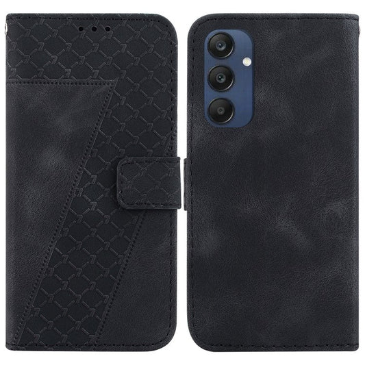For Samsung Galaxy M35 5G Case 7-Shaped Pattern Imprint Leather Phone Cover - Black