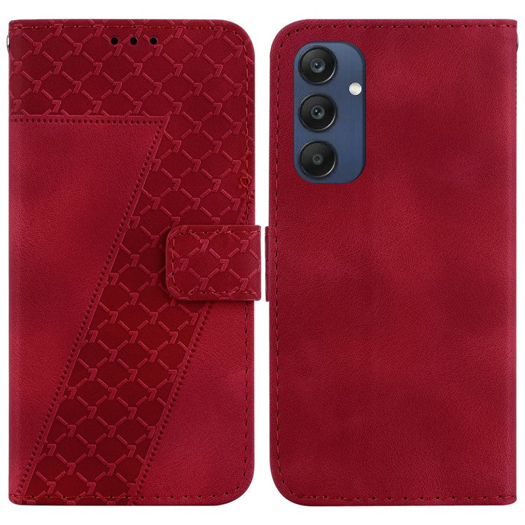 For Samsung Galaxy M35 5G Case 7-Shaped Pattern Imprint Leather Phone Cover - Red