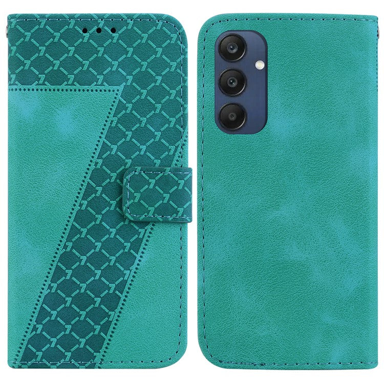 For Samsung Galaxy M35 5G Case 7-Shaped Pattern Imprint Leather Phone Cover - Green