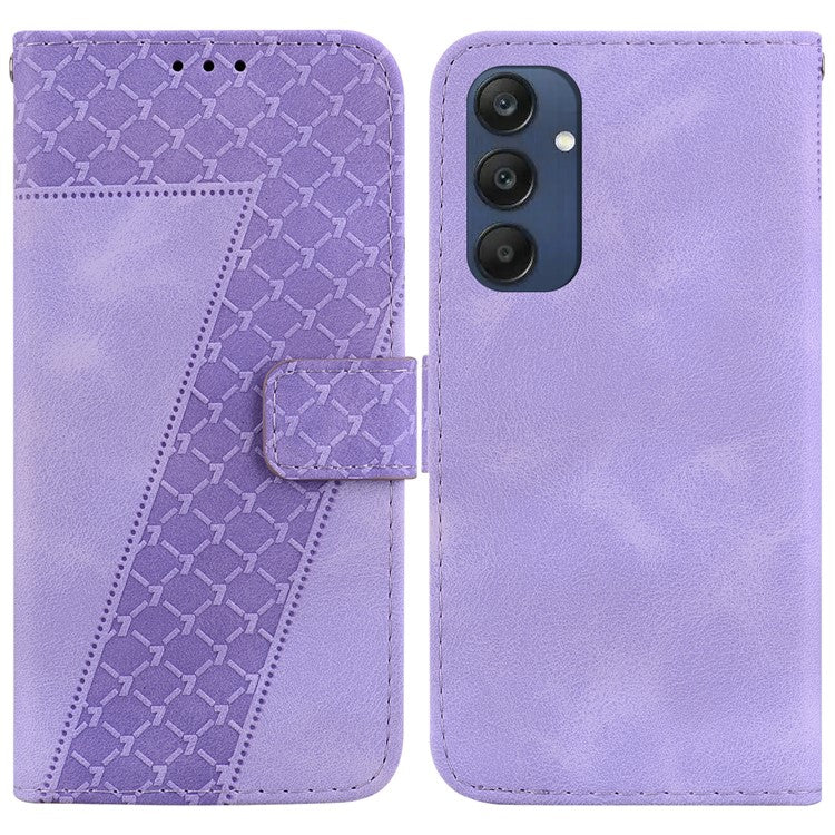 For Samsung Galaxy M35 5G Case 7-Shaped Pattern Imprint Leather Phone Cover - Purple