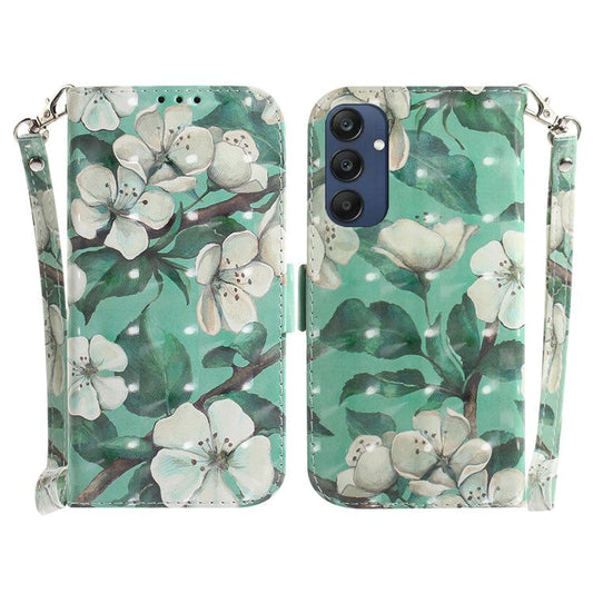For Samsung Galaxy M35 5G Case Leather Wallet Phone Cover 3D Pattern Print - Watercolor Flowers