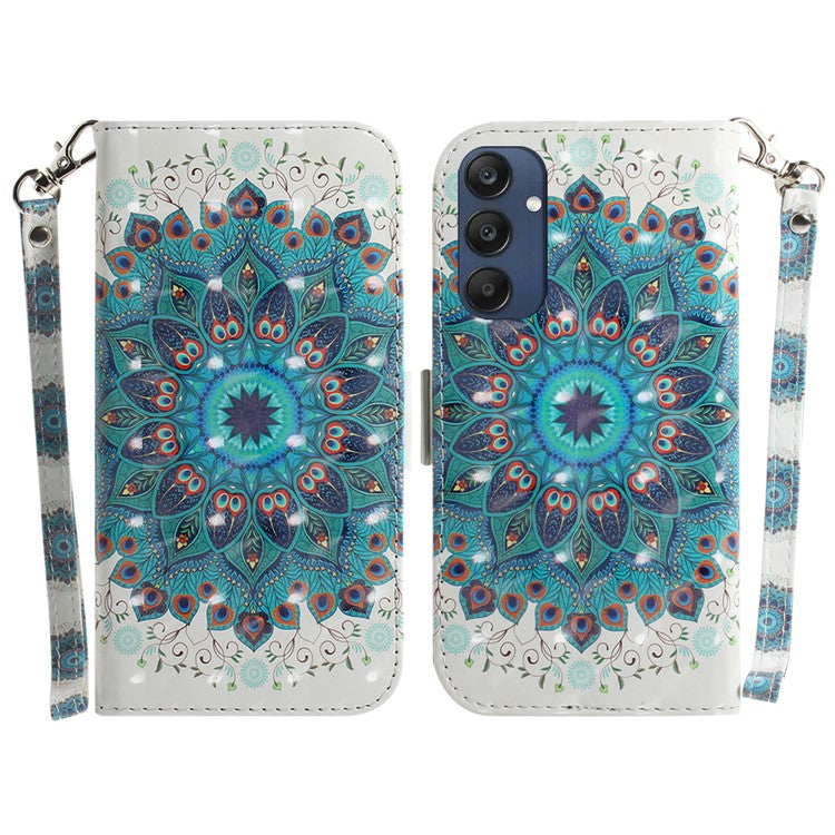 For Samsung Galaxy M35 5G Case Leather Wallet Phone Cover 3D Pattern Print - Peacock Wreath