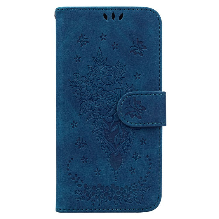 For Samsung Galaxy M35 5G Case Butterfly Flower Imprint PU Leather Wallet Phone Cover - Blue