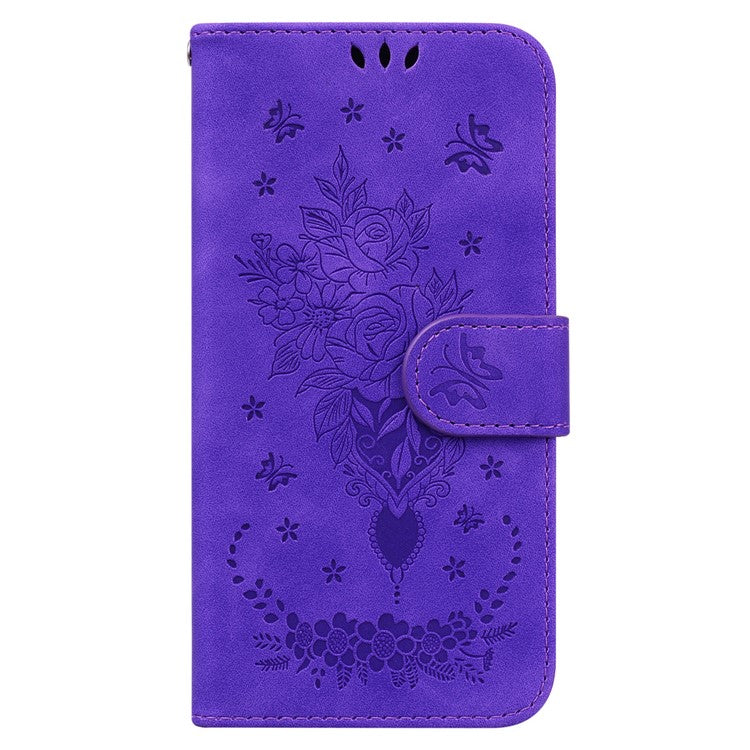 For Samsung Galaxy M35 5G Case Butterfly Flower Imprint PU Leather Wallet Phone Cover - Purple