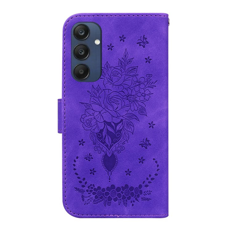 For Samsung Galaxy M35 5G Case Butterfly Flower Imprint PU Leather Wallet Phone Cover - Purple