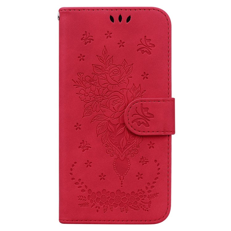 For Samsung Galaxy M35 5G Case Butterfly Flower Imprint PU Leather Wallet Phone Cover - Red