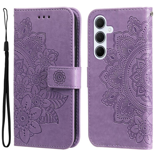 For Samsung Galaxy M35 5G Case Floral Pattern PU Leather Wallet Stand Phone Cover - Purple