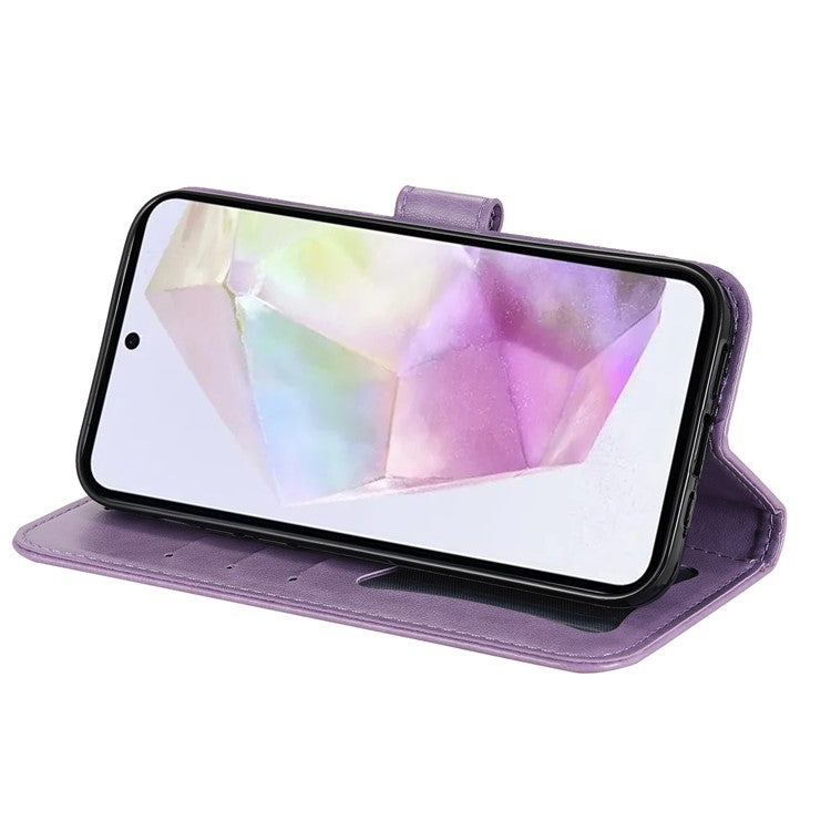 For Samsung Galaxy M35 5G Case Floral Pattern PU Leather Wallet Stand Phone Cover - Purple