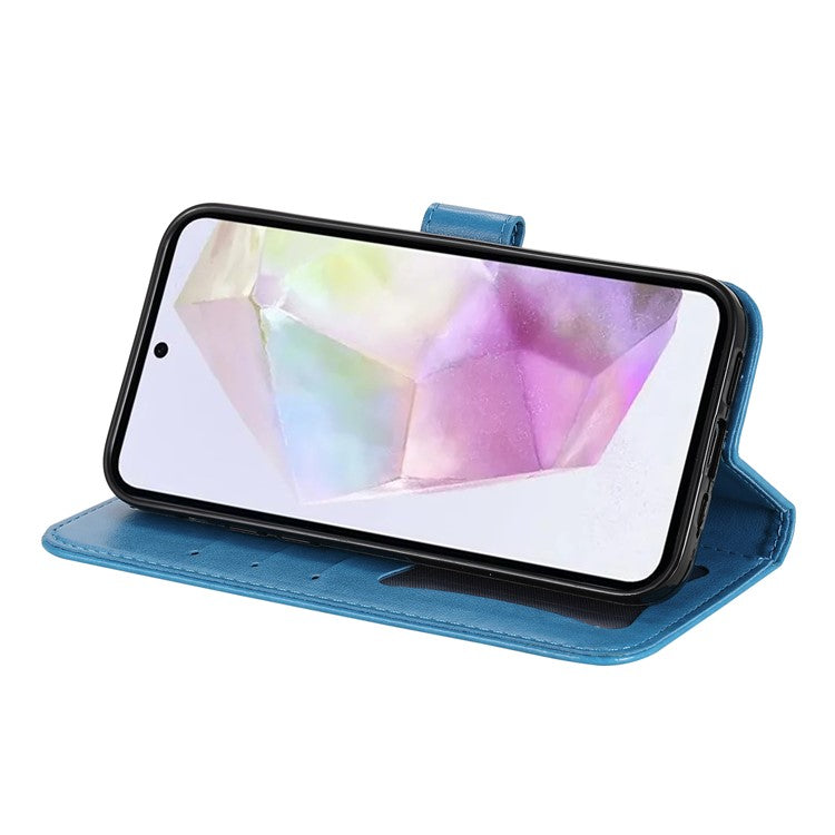 For Samsung Galaxy M35 5G Case Floral Pattern PU Leather Wallet Stand Phone Cover - Blue