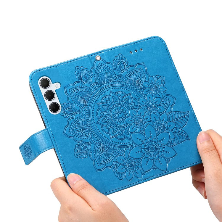 For Samsung Galaxy M35 5G Case Floral Pattern PU Leather Wallet Stand Phone Cover - Blue