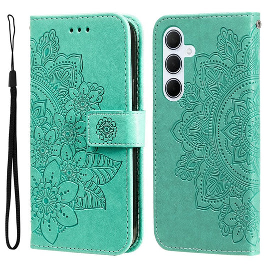 For Samsung Galaxy M35 5G Case Floral Pattern PU Leather Wallet Stand Phone Cover - Green