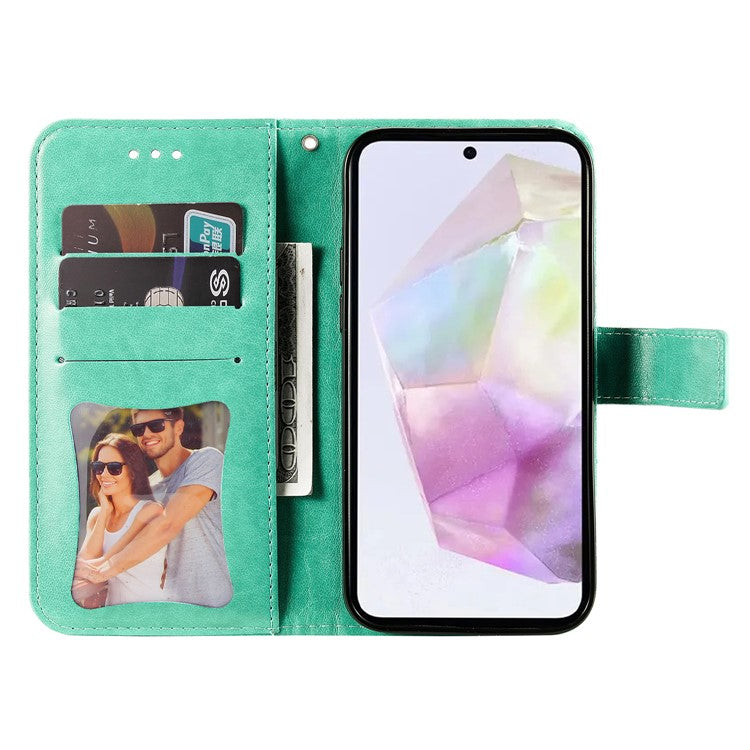 For Samsung Galaxy M35 5G Case Floral Pattern PU Leather Wallet Stand Phone Cover - Green