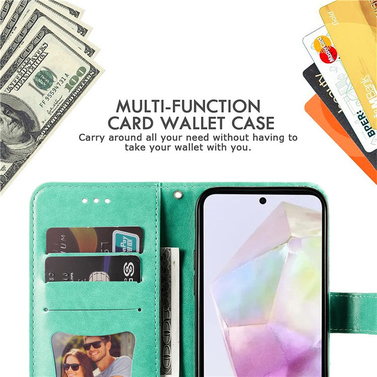 For Samsung Galaxy M35 5G Case Floral Pattern PU Leather Wallet Stand Phone Cover - Green