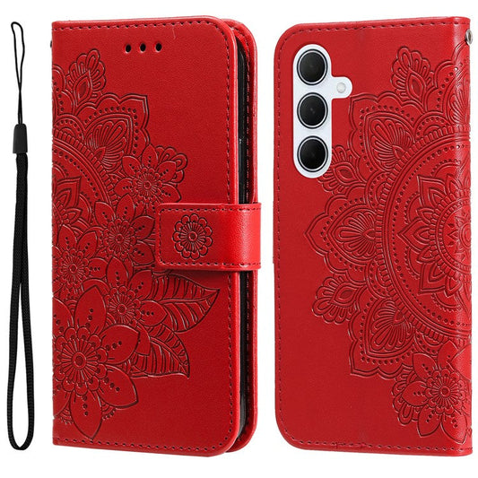 For Samsung Galaxy M35 5G Case Floral Pattern PU Leather Wallet Stand Phone Cover - Red