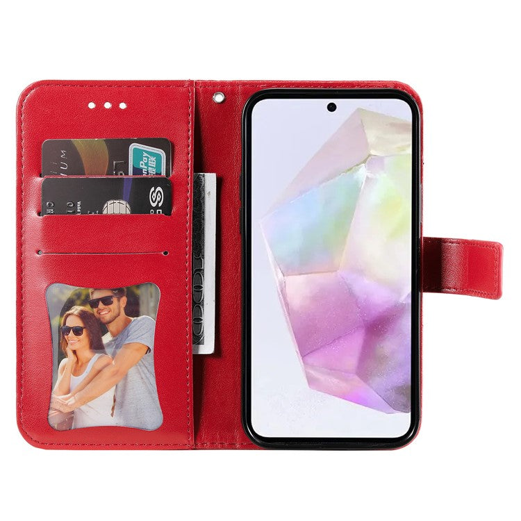 For Samsung Galaxy M35 5G Case Floral Pattern PU Leather Wallet Stand Phone Cover - Red