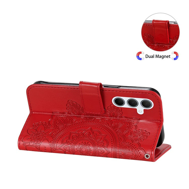 For Samsung Galaxy M35 5G Case Floral Pattern PU Leather Wallet Stand Phone Cover - Red