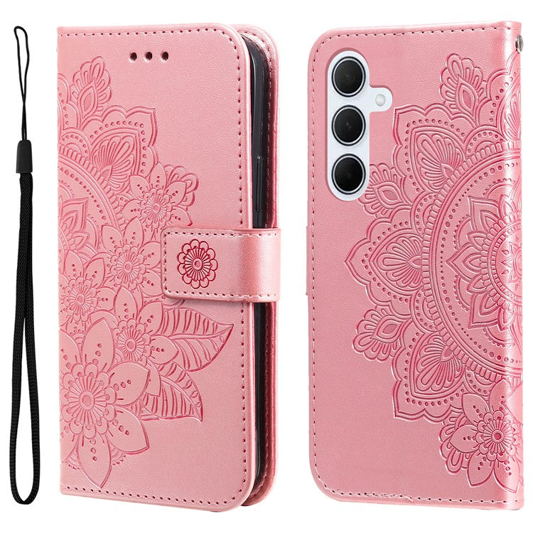 For Samsung Galaxy M35 5G Case Floral Pattern PU Leather Wallet Stand Phone Cover - Pink