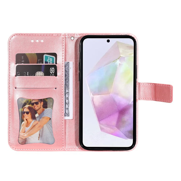 For Samsung Galaxy M35 5G Case Floral Pattern PU Leather Wallet Stand Phone Cover - Pink