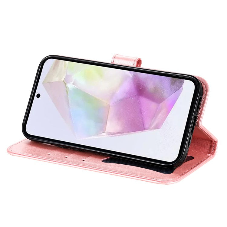 For Samsung Galaxy M35 5G Case Floral Pattern PU Leather Wallet Stand Phone Cover - Pink