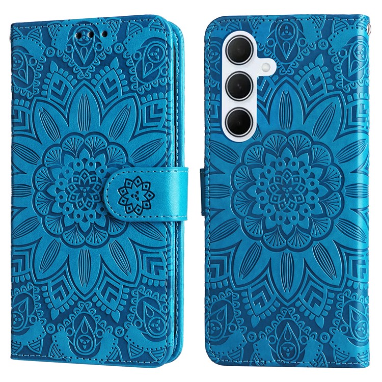 For Samsung Galaxy M35 5G Wallet Case PU Leather Sunflower Phone Cover Stand View - Blue