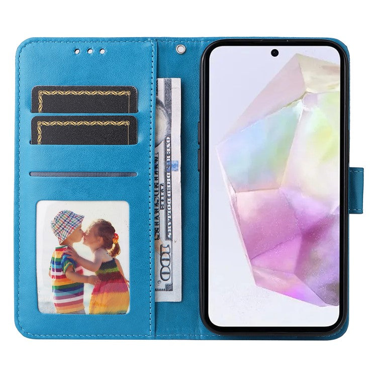 For Samsung Galaxy M35 5G Wallet Case PU Leather Sunflower Phone Cover Stand View - Blue