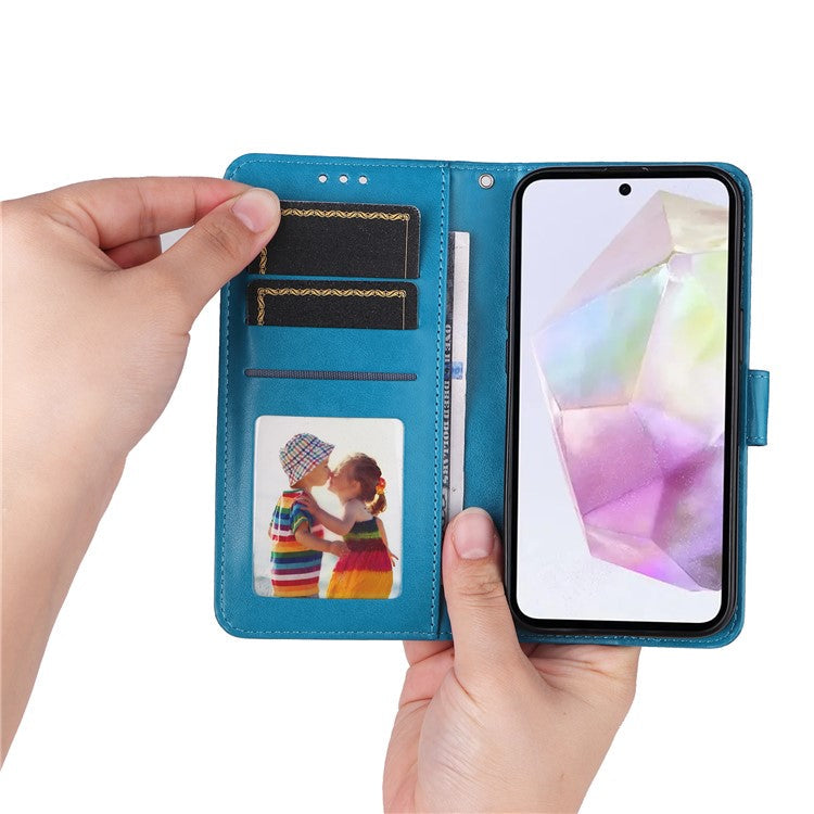 For Samsung Galaxy M35 5G Wallet Case PU Leather Sunflower Phone Cover Stand View - Blue