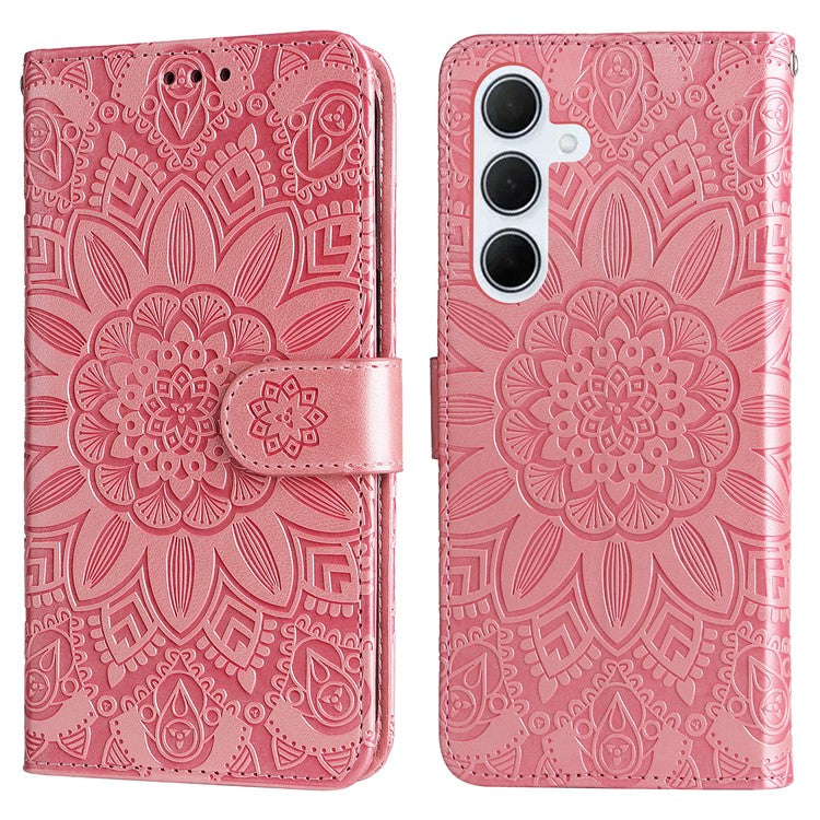 For Samsung Galaxy M35 5G Wallet Case PU Leather Sunflower Phone Cover Stand View - Pink