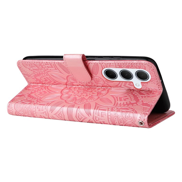 For Samsung Galaxy M35 5G Wallet Case PU Leather Sunflower Phone Cover Stand View - Pink