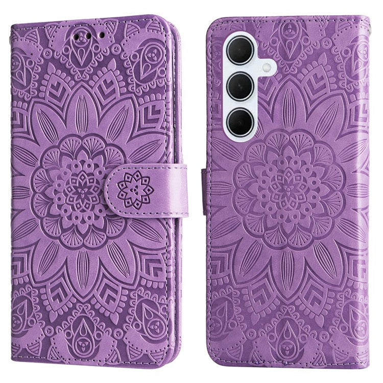 For Samsung Galaxy M35 5G Wallet Case PU Leather Sunflower Phone Cover Stand View - Purple